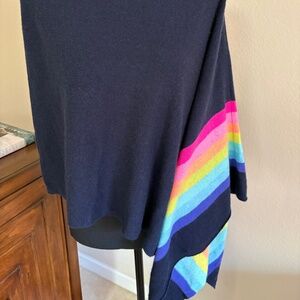 Claudia Nichole 100% Cashmere Navy Rainbow Poncho Luxury Soft Knit NWOT
